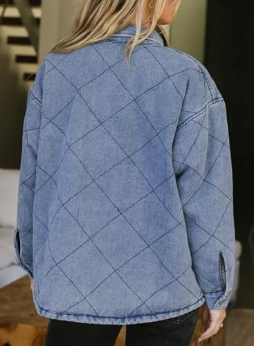 Dokotoo Denim Jacket for Women Fashion Solid Oversized Long Sleeve Button Down Shacket Jacket Coat with Pockets3