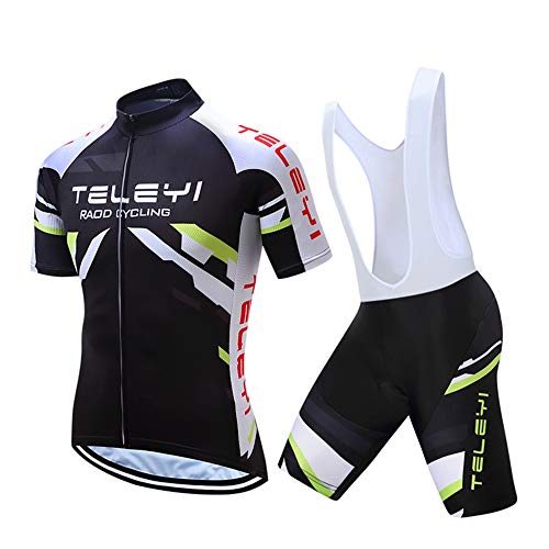 Shenshan Men's Summer Short Sleeve Cycling Set MTB Bike Clothing Bicycle Jerseys Bib Shorts Suit Team Black 4XL