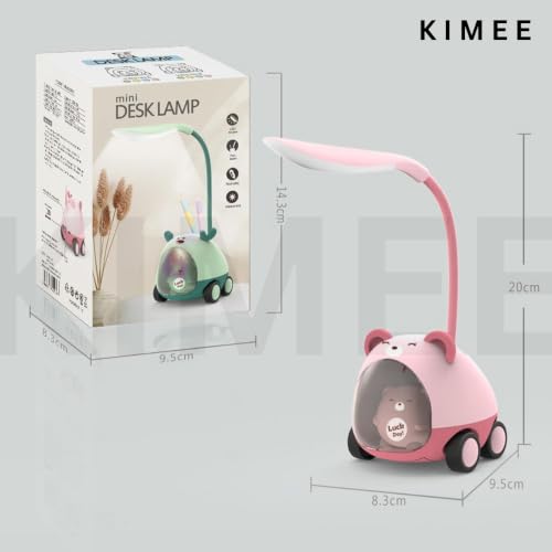 Image of KIMEE Cartoon Desk Lamp with Pen Holder and Pencil Sharpener - Cute Animal LED Table Light, Rechargeable Bedside Night Lamp, Flexible Eye Protection Study Reading Light for Students Kids, Multicolor