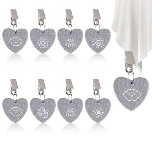 Weysoo 8 Stück Tischdeckenbeschwerer für Draußen, Tischdecken Beschwerer aus Naturstein mit Klammer (Herzförmige)