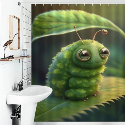 Rideau de douche chenille verte en tissu imperméable 152x183 cm - 6