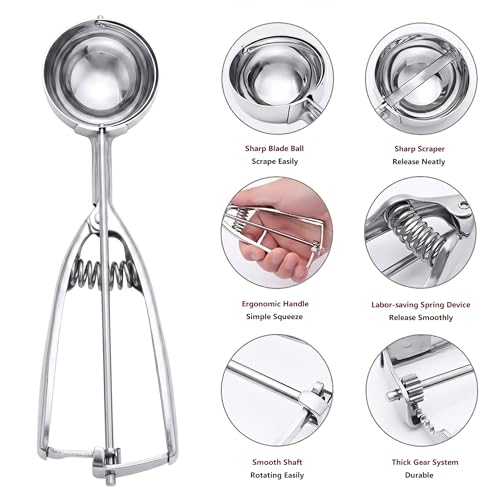 Image of Ice Cream Scoop, 3Pcs Cookie Scoop Set, Stainless Steel Ice Cream Scooper with Trigger Release, Large /Medium /Small Cookie Scooper for Baking, Cookie Scoops for Baking Set of 3 with Cookie Dough Scoop