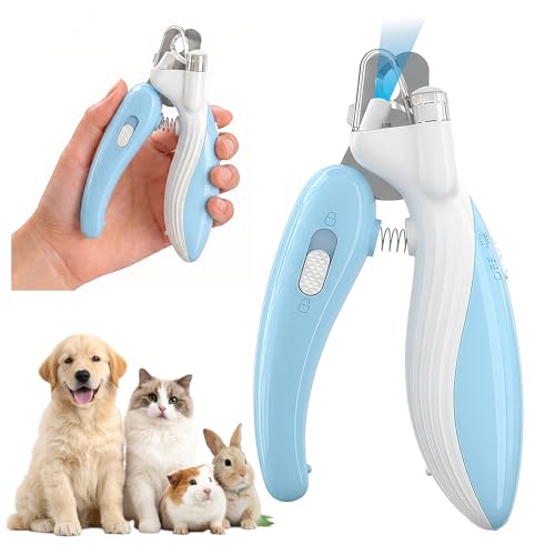 SHAOMABA Cat & Dog Nail Clippers with LED Light, Illuminates Nail Bloodline to Prevent Overcutting, Pet Nail Trimmer with Safety Guard & Built-in Nail Catcher for Dog Cat Rabbit Small Animals(Blue)