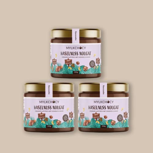MYLKCHOCY - CHOCYnella Bio Haselnuss Nuss Nougat Creme 3x200g | 60% Nussanteil | 50% weniger Süße | ohne raffinierten Zucker | vegan | glutenfrei | PALMÖLFREI Cover