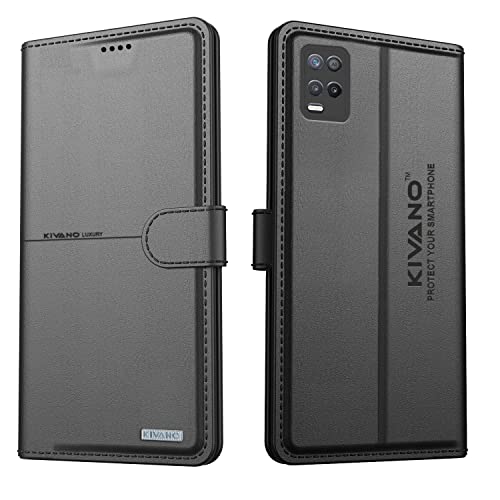 Image of KIVANO Realme Narzo 30 5G Professional Series Wallet Case | Luxurious Design | Premium | PU Leather Flip Case Back Cover | Magnetic Closure - Black