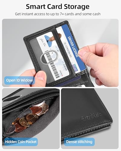 Image of Wallet with Tracker for Men, Works with Apple Find My APP (iOS Only), Air Tag Wallet, Mens Smart Wallets with GPS Tracker,Bifold Leather RFID Blocking, Rechargeable Battery, Gift for Him, Black