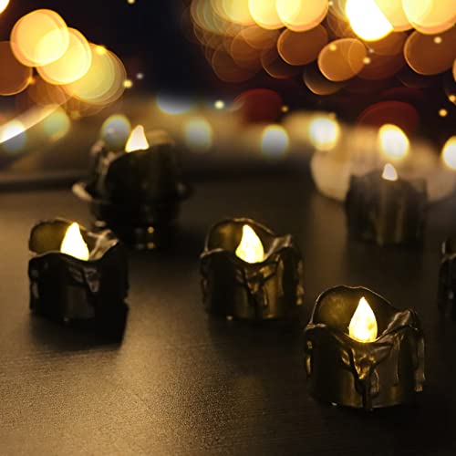 PERZOE 6 Pcs Lumières Noir LED Bougies Chauffe-Plat À Piles Électriques sans Flamme Scintillement Bougie Lampe