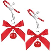 2 Stück Körperklemme mit Bell,Verstellbare Nippelklemmen,Nippelklemmen mit Bows,Nipple Clamps,Sex Spielzeug,für Frauen,Männer,Paare,Erwachsener,Weihnachtsgeschenke(Rot)