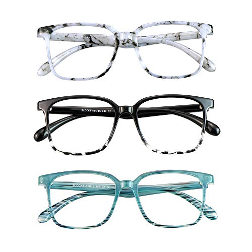 Image of Blue Light Blocking Glasses 3 Pack Square Frame Computer Gaming Reading Glasses Men Women Anti Eyestrain