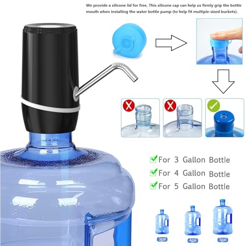 Bomba de botella de agua universal con carga USB y tapa de silicona hermética pack de 2 5