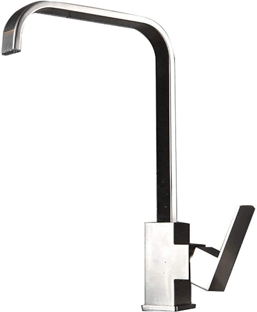 Robinet de cuisine carré moderne chaud et froid en finition brossée anti-trace durable