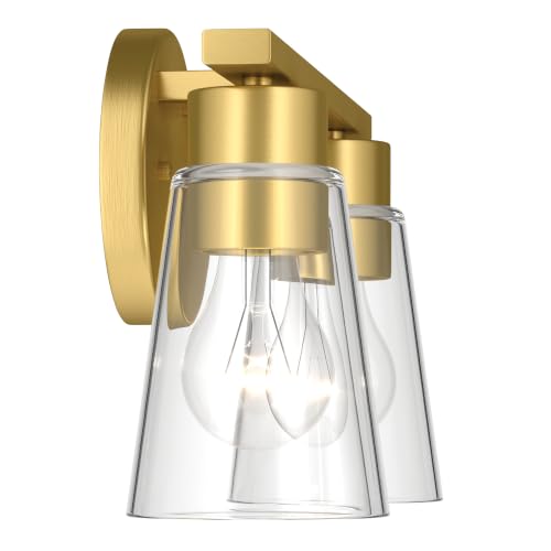 Image of Kichler Stamos 13.25 inch 2-Light Soft Modern Vanity Light with Clear Glass in Brushed Gold, (8.25 inch H x 13.25 inch W), 55120BGCLR