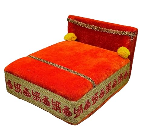 Image of RD Handicraft Thakur Ji Bed, Laddu Gopal ji Bed, Bal Gopal ji Bed with Blanket Silk All Purpose Bed |Bhagwa (17x16x10 cm)