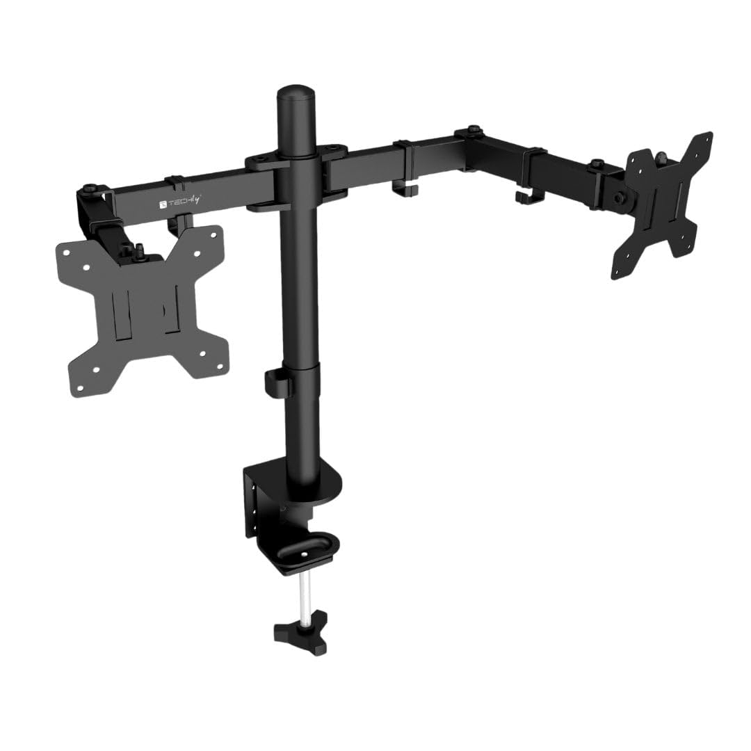 Techly 624421 Supporto da Scrivania per 2 Monitor 13-27" a Morsetto o Vite Passante Nero