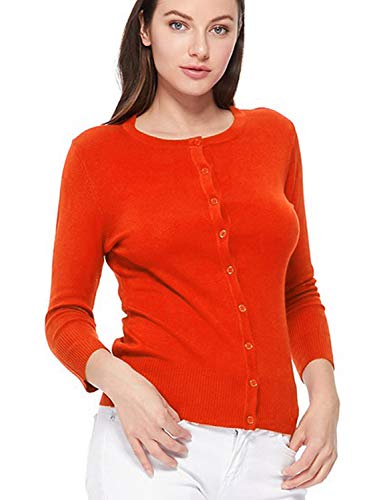 Image of Women's 3 /4 Sleeve Crew Neck Button Down Stretch Knit Cardigan Sweater (S-3XL)