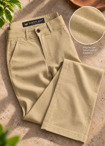 Buy Majestic Man Premium Cotton Slub Slim Fit Comfortable Solid Stylish Trousers (Beige, 30) at Amazon.in - Image 8