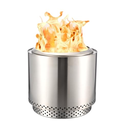 Tow Smokeless Fire Pit 15inch Wood Burning Fireplaces Portable Outdoor Bonfire Firepit with Stand, Backyard, Patio & Camping, Stainless Steel, Easy Ignition & Setup (Standard Package)