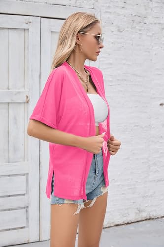 Image of Iandroiy Women's Lightweight Open Front Cardigans Casual Short Sleeve Blouse Tops
