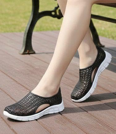 Image of Women's Hollow-Out Slip-On Sandals, Waterproof, Breathable Cutout Design, Casual Flat Shoes