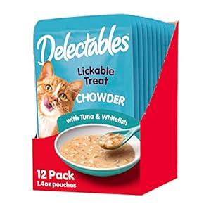 Hartz Delectables Chowder Lickable Wet Cat Treats for Kitten, Adult & Senior Cats, Tuna & Whitefish, 12 Count