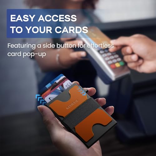 Image of RUNBOX Slim Wallet for Men, RFID Aluminum Pop-Up Card Holder for 12 Cards | Minimalist Front Pocket Design, Elastic Cash Strap, RFID Protection, Gift for Men on Birthdays, Father's Day, and Christmas