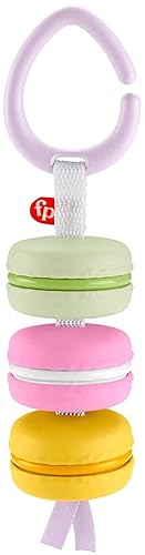 Fisher-Price Baby Juguete sensorial para recién nacidos de Pretend Food Baby Rattle My First Macaron Take-Along en paquete listo para regalo