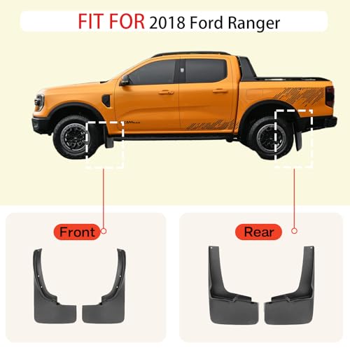 Image of Mud Flaps Splash Guards Fit for 2018 2019 2020 2021 2022 Ford Ranger | No Drilling Required Bendable Mud Guards | Front & Rear 4-Piece Set Car Accessories