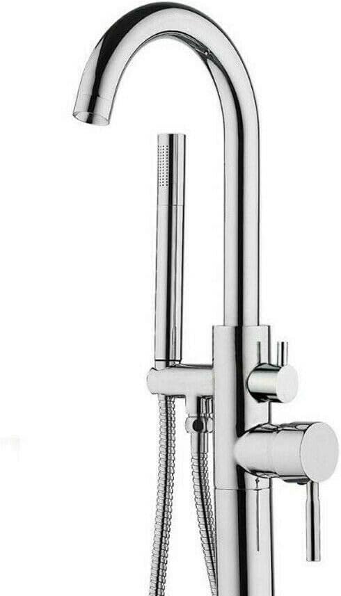 Grifo independiente, grifo de bañera independiente, de pie, ducha de mano con ducha de mano, para individuos, apartamentos y hoteles, plateado