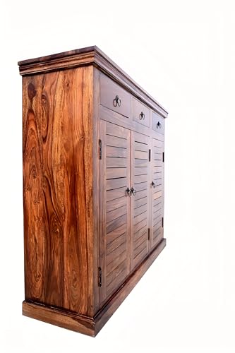 Image of Solid Sheesham Wood Multipurpose Shoe Rack | Cabinet Drawer for Living Room | Bedroom | Hall | Entryway | Home Furniture (Honey Finish)