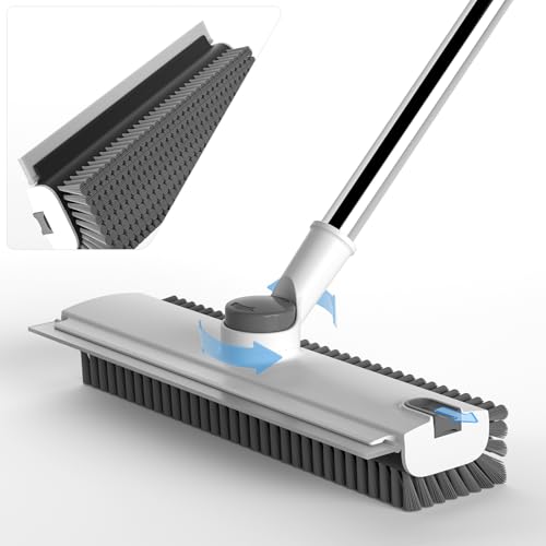 Scrub Brush with Long Handle, Floor Scrub Brush Squeegee Broom