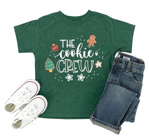 Image of tiorhooe Christmas Tshirt Kids The Cookie Crew T-Shirt Boys Girls Xmas Short Sleeve Top 3-8 Years (Green1,150)