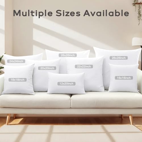 Image of SAVORI Set of 2 Down and Feather Throw Pillow Inserts 16x16 Soft Fluffy Pillow Inserts with 100% Down-Proof Cotton Cover, Decorative Square Cushion Inner for Sofa Couch Bed-White