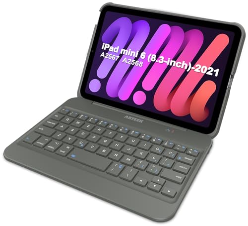 Arteck HB342 Bluetooth Keyboard Case For Ipad Mini 6, 8.3-Inch, With 130 Degree Swivel Rotating Stand, Shockproof Protection cover