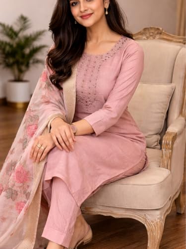 VELORA STYLE Women's Dusty Pink Rayon Kurta Set - Image 6