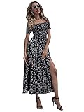 Floerns Women's Boho Floral Print Off Shoulder Split Long A Line Dress Black L