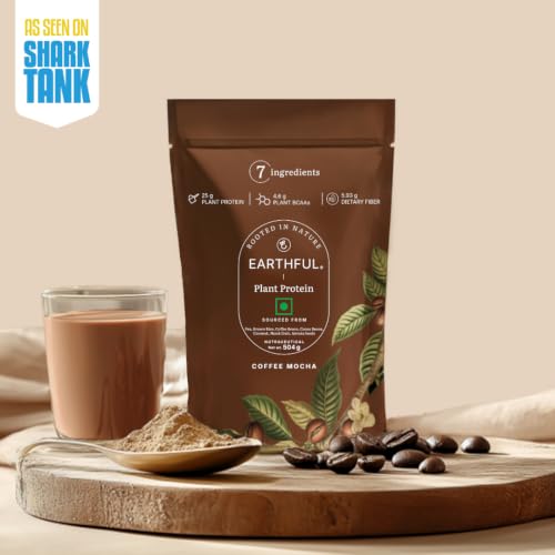 Image of Earthful Honest Plant Protein | 24g Protein /Serving & 4.6g BCAAs | For Weight Management, Energy, Muscle Support & Recovery | Made with Pea & Brown Rice | Coffee Mocha - 504g