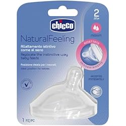 Tetina Chicco Natural Feeling Chicco NaturalFeeling - Tetina inclinada de silicona con flujo medio para bebé de 2 meses en adelante, 1 unidad