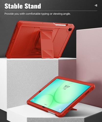 Image of MoKo Shockproof Case Fit Samsung Galaxy Tab A11+ Plus / A9+ 11 Inch | Full Body Rugged Stand Back Cover with Built-in Screen Protector for Galaxy Tab A11+ / A9+ Tablet, Red