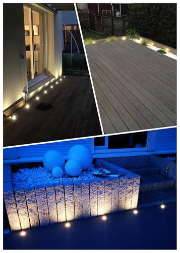Image of FVTLED LED Deck Lighting Kit, 10pcs Φ1.77 Low Voltage Waterproof Recessed In-ground Lighting for Garden Yard Soffit Patio Stair Decor Lights, Warm White, Black