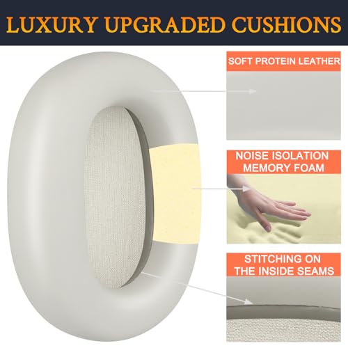 Image of SOULWIT Earpads Replacement for Sony WH-1000XM6(WH1000XM6) Noise Canceling Headphones, Ear Pads Cushions with Soft Protein Leather and High-Density Memory Foam - Platinum Silver