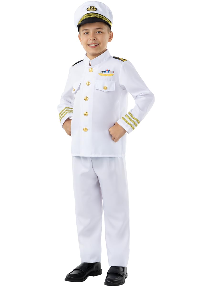 Funidelia | Kapitän Marinekostüm für Jungen Schiffskapitän, Seemann, Marine, Berufe - Kostüm für Kinder & Verkleidung für Partys, Karneval & Halloween - Weiß