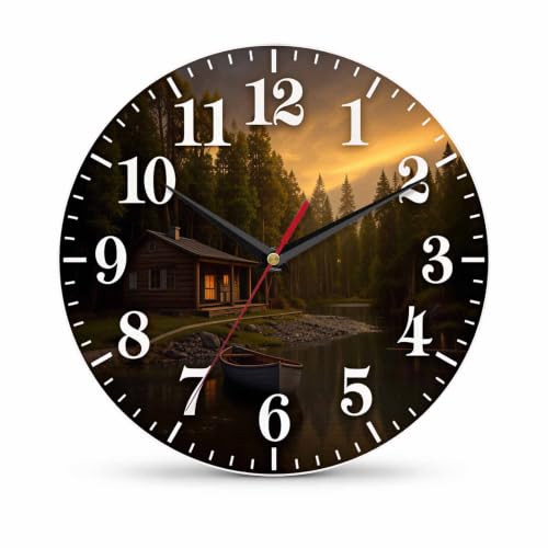 Kaxepren Lakeside Cabin Wall Clock 10 Inch, Silent Non Ticking product photo