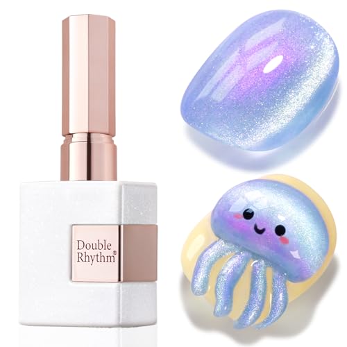 Double Rhythm 0.5 OZ Cat Eye Gel Polish with Magnet 15ML Holographic Glitter Shimmer Translucent Jelly Color Magnetic Polish Salon DIY at Home (Silver-MC1019)