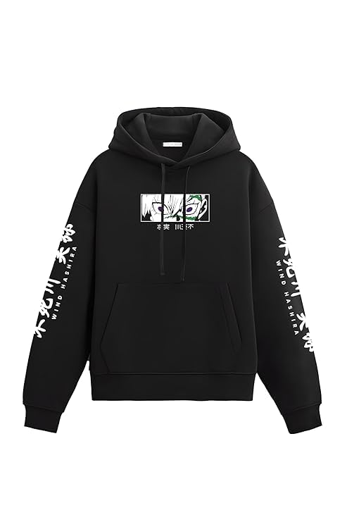 Image of Anime Hoodie,Pullover Sweatshirt with Japanese Character Print, Long Sleeve Graphic Hooded Top
