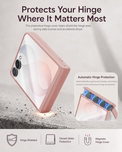 Image of STORMTAL for Samsung Galaxy Z Flip 8 Case, Hinge Protection, Built-in Screen Protector, Wireless Charging, Shockproof, Slim Rugged Phone Protective Case for Galaxy Z Flip 8 Pink