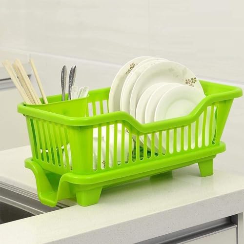 Image of ADD2CART Sink Dish Rack | 3 in 1 Large Durable Plastic Drainer Drying Rack Washing Basket with Tray | Dish Rack Organizers, Utensils Tools Cutlery | Brown, Pack of 1