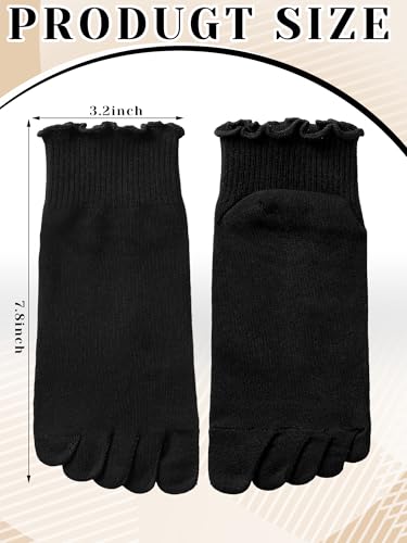 Image of Fourluoo 6 Pair Women Toe Socks Cotton Cute Ruffle Crew Socks with Separated Toes Five Ankle Socks for Women Men Athletic