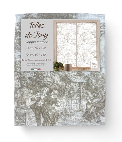 Tex family Par de cortinas de cristal TOILES DE JOUY Beige ancho 60 cm para ventana y puerta - Par (2 lonas) 60 x 240 cm