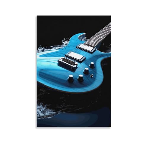 Toile guitare bleue décoration murale pour un salon moderne