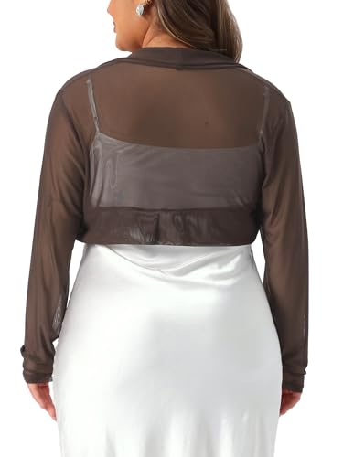 Image of Agnes Orinda Plus Size Mesh Crop Cardigans for Women Long Sleeve Open Front See Through Sheer Bolero Shrug Top